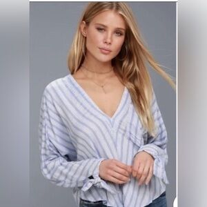 Free People blue/white striped vneck dolman sleeve top
